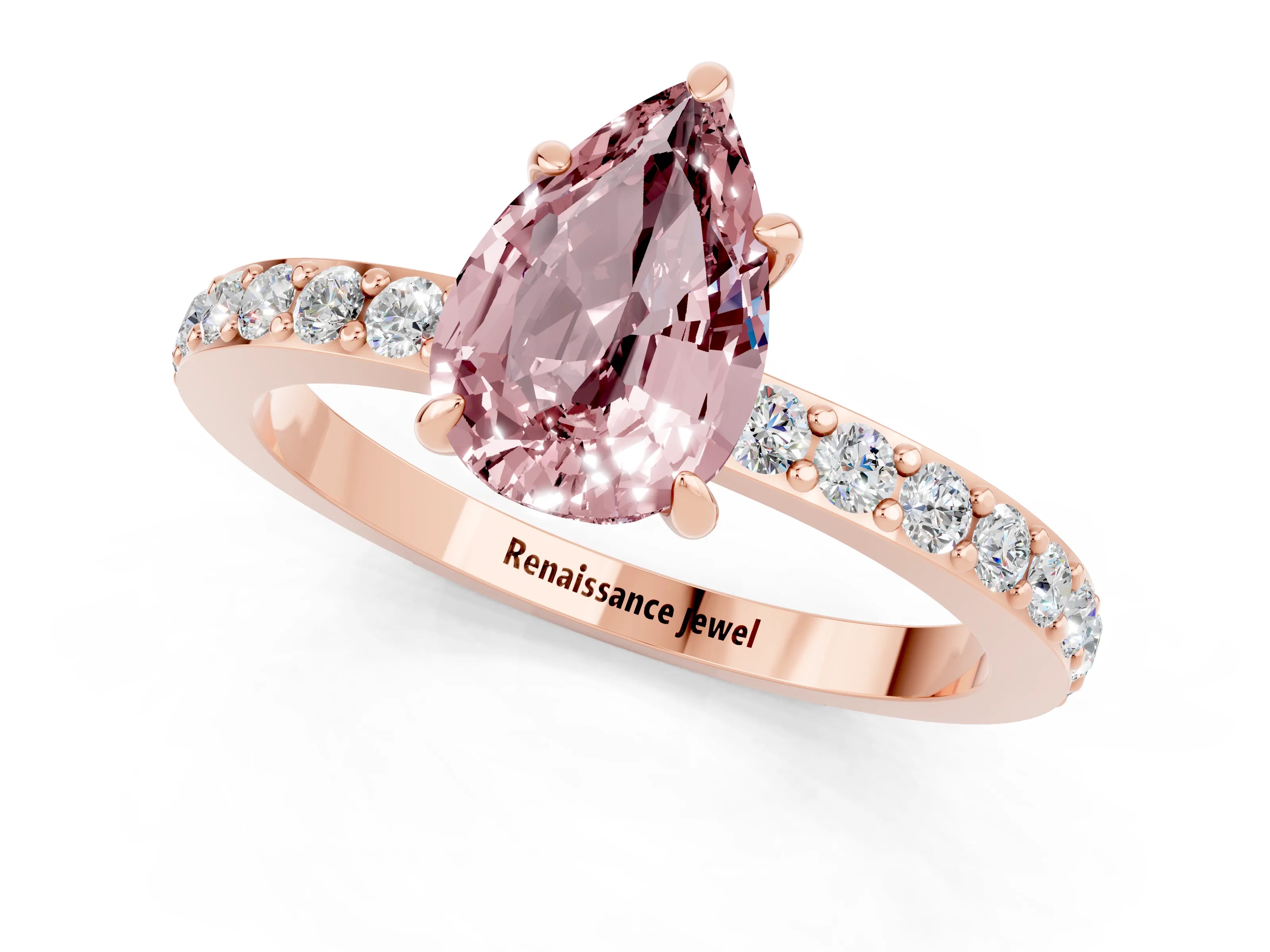 Rose gold Pear Cut Morganite Solitaire Engagement Ring with Pavé Band and Four-Prong Setting_1