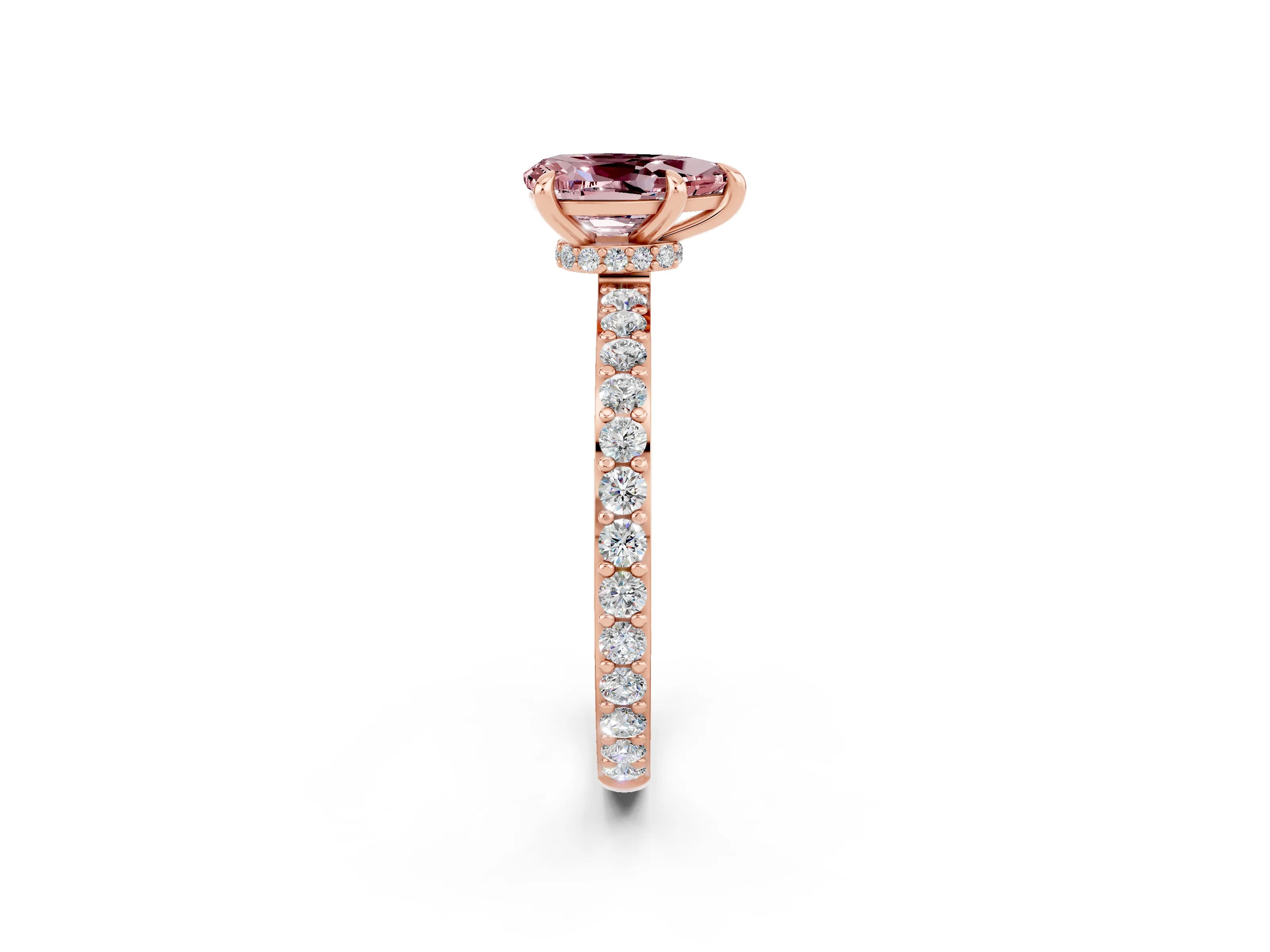 Rose gold Pear Cut Morganite Solitaire Engagement Ring with Pavé Band and Four-Prong Setting_2
