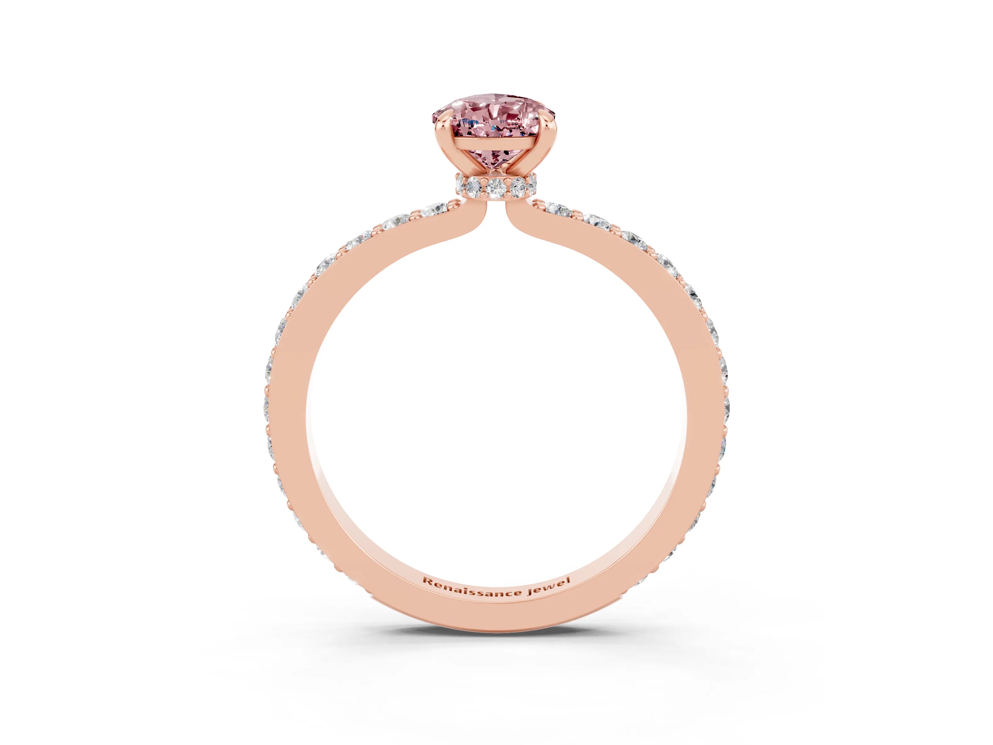 Rose gold Pear Cut Morganite Solitaire Engagement Ring with Pavé Band and Four-Prong Setting_3