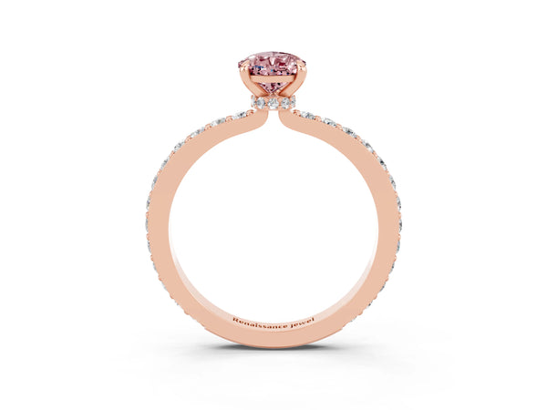 Rose gold Pear Cut Morganite Solitaire Engagement Ring with Pavé Band and Four-Prong Setting