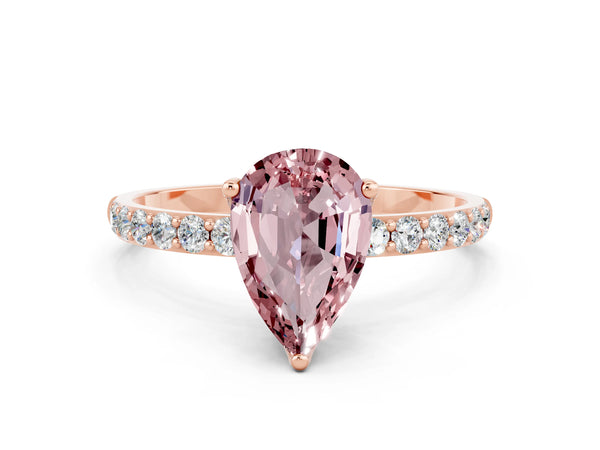 Rose gold Pear Cut Morganite Solitaire Engagement Ring with Round  Pavé Band and Prong Setting