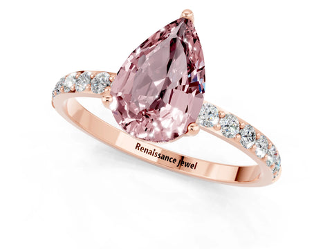 Rose gold Pear Cut Morganite Solitaire Engagement Ring with Pavé Band and Prong Setting_1