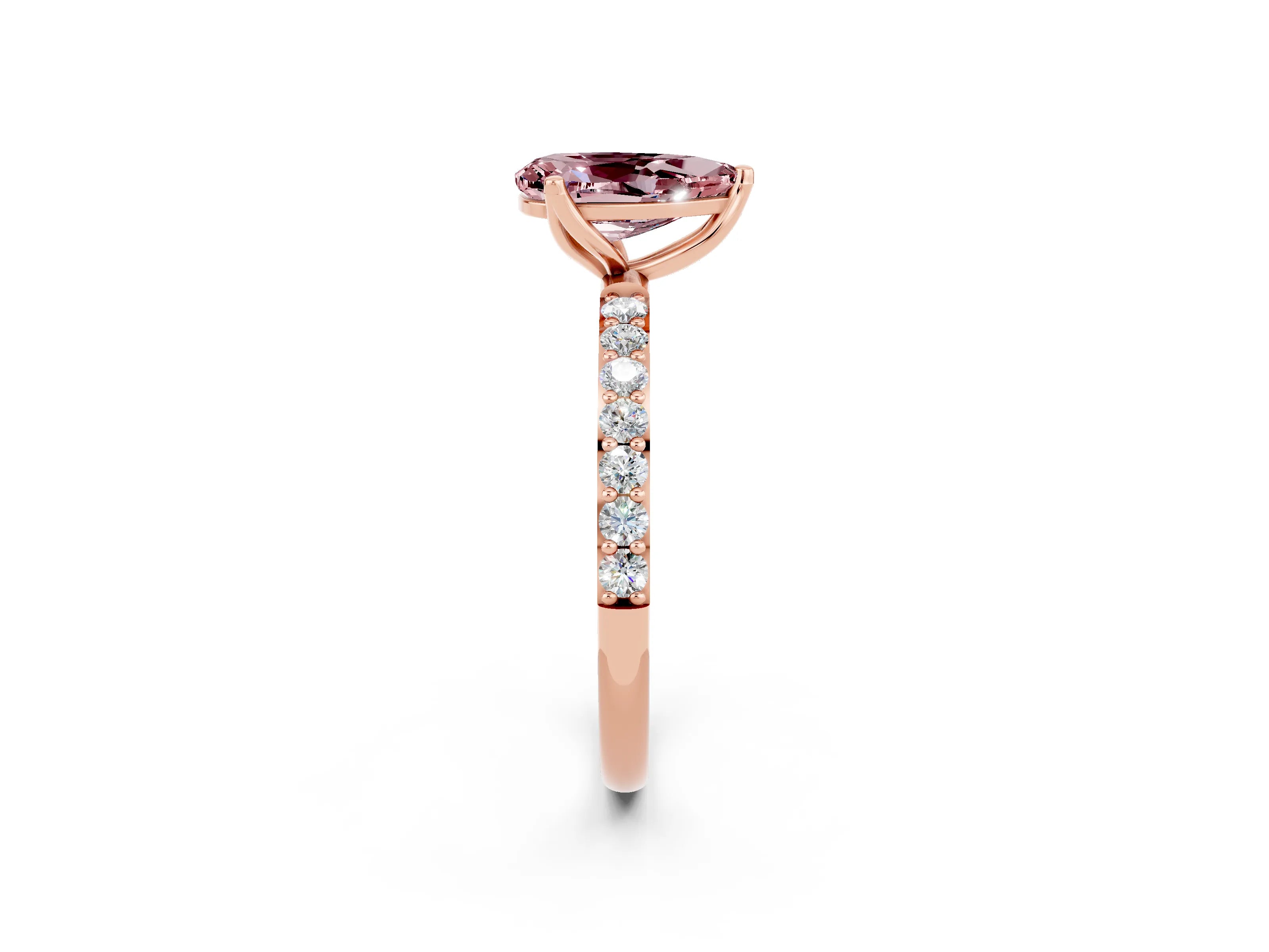 Rose gold Pear Cut Morganite Solitaire Engagement Ring with Pavé Band and Prong Setting_2