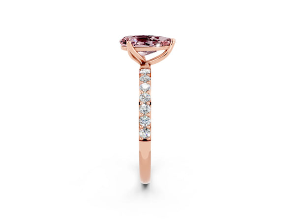 Rose gold Pear Cut Morganite Solitaire Engagement Ring with Round  Pavé Band and Prong Setting