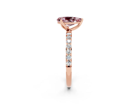 Rose gold Pear Cut Morganite Solitaire Engagement Ring with Pavé Band and Prong Setting_2