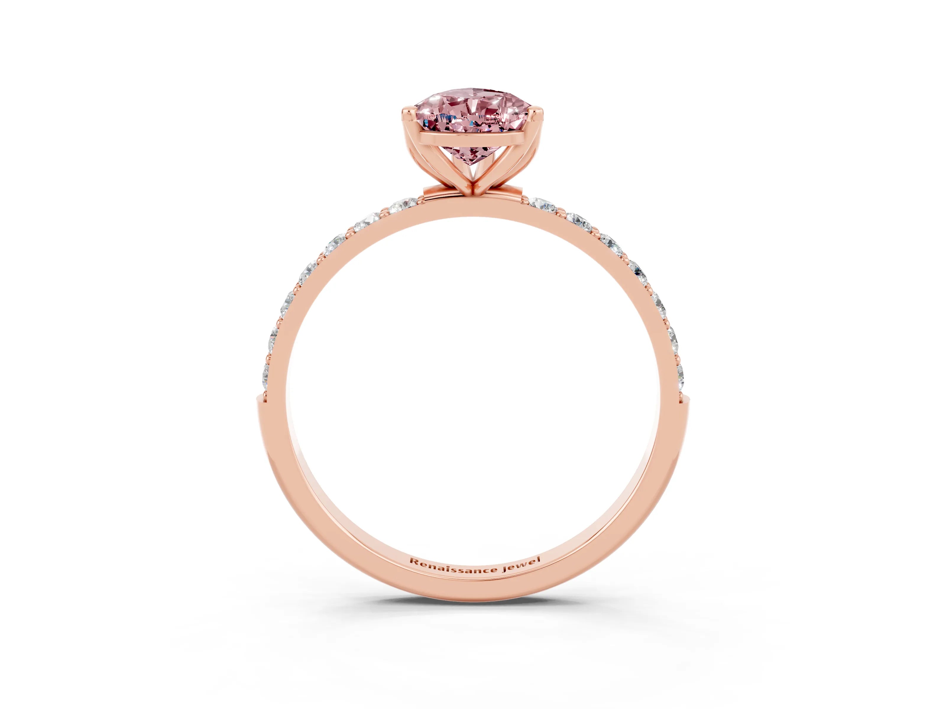 Rose gold Pear Cut Morganite Solitaire Engagement Ring with Pavé Band and Prong Setting_3