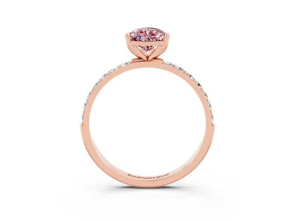Rose gold Pear Cut Morganite Solitaire Engagement Ring with Round  Pavé Band and Prong Setting