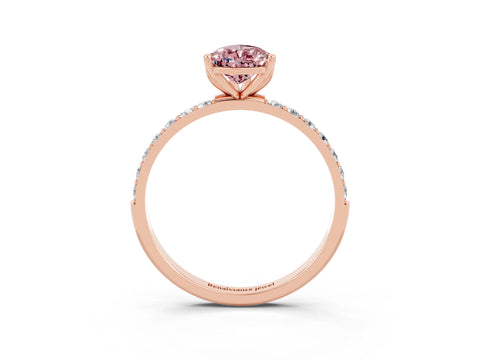 Rose gold Pear Cut Morganite Solitaire Engagement Ring with Pavé Band and Prong Setting_3