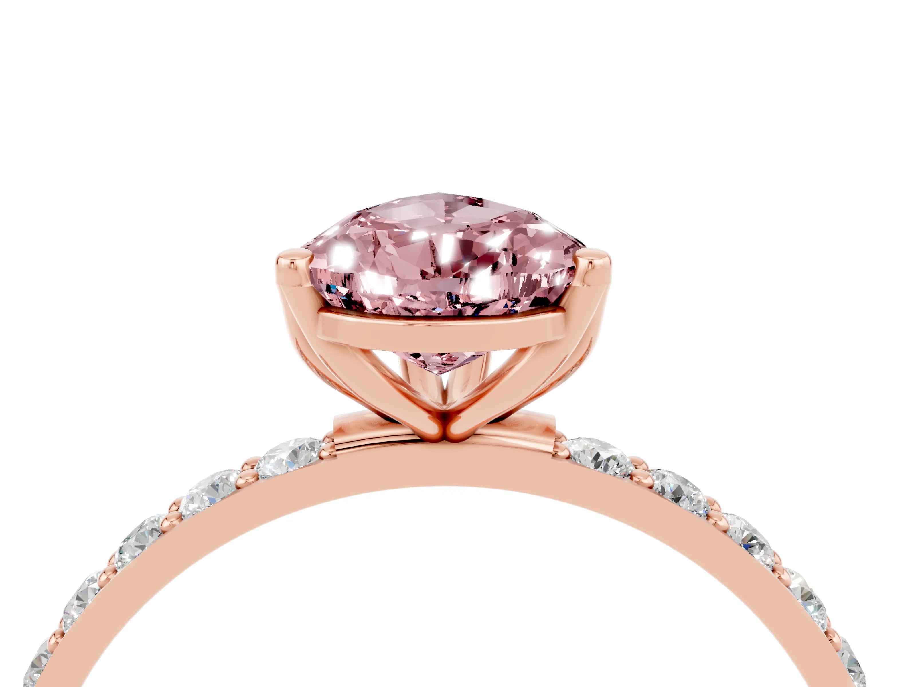 Rose gold Pear Cut Morganite Solitaire Engagement Ring with Pavé Band and Prong Setting_4