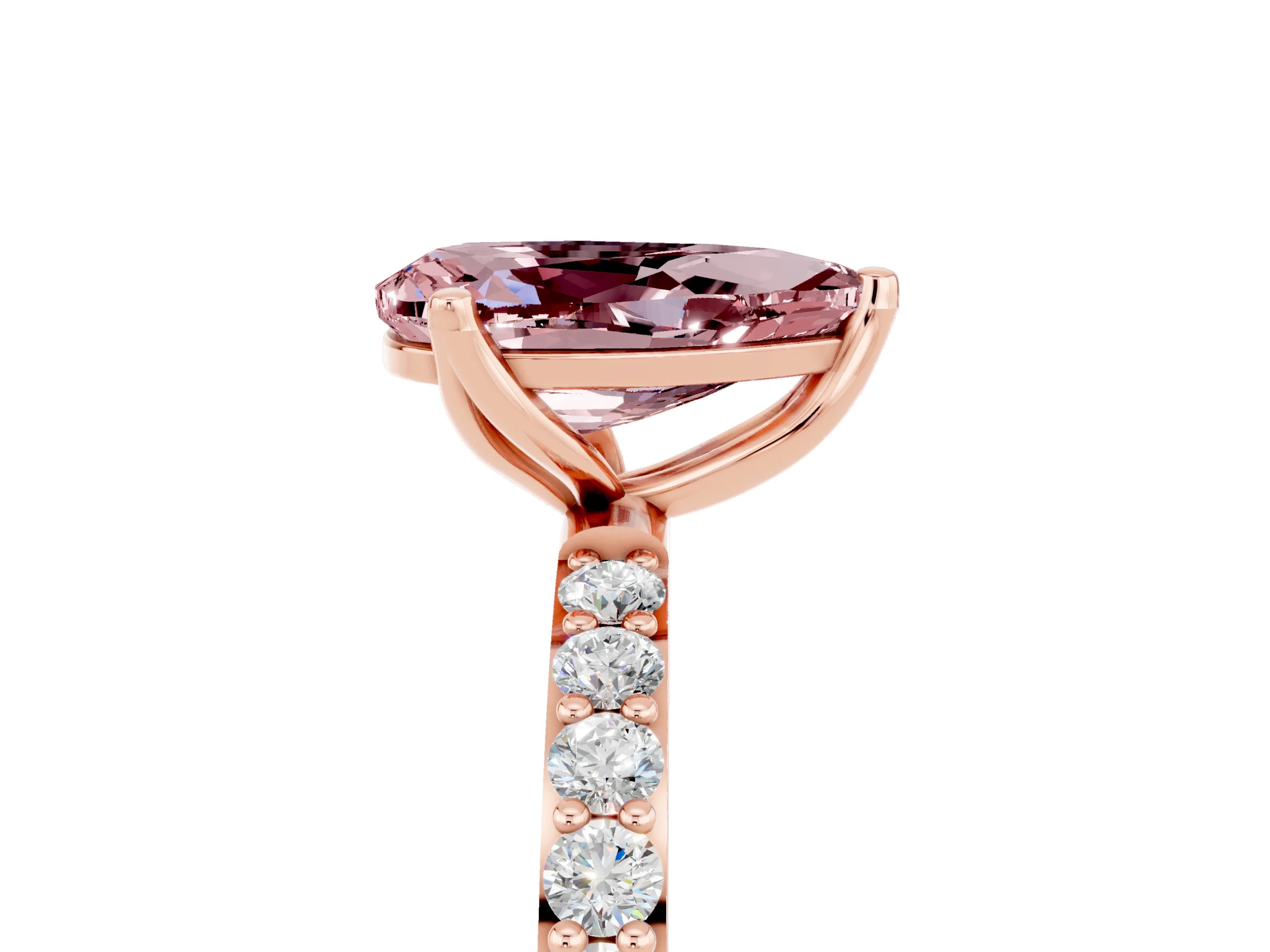 Rose gold Pear Cut Morganite Solitaire Engagement Ring with Pavé Band and Prong Setting_5