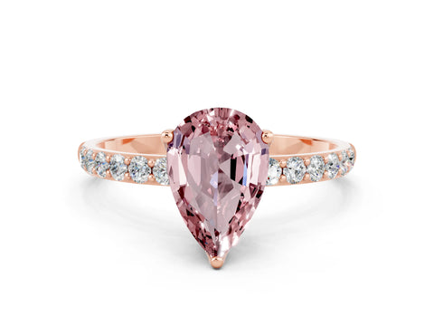 Rose gold Pear Cut Morganite Solitaire Engagement Ring with Pavé Band and Prong Setting