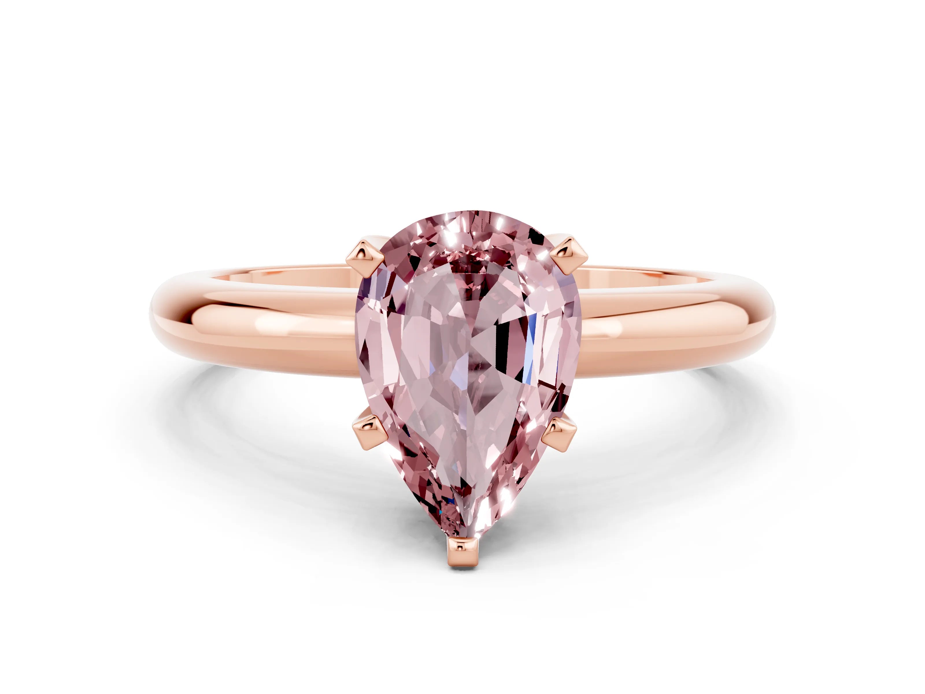 Rose gold Pear Cut Morganite Solitaire Engagement Ring with Round Band and Four-Prong Setting