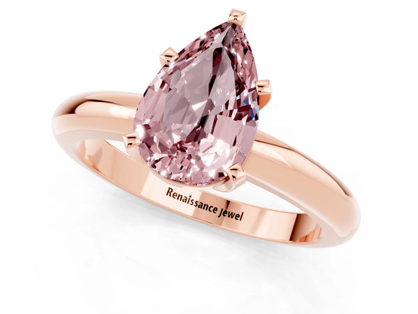 Rose gold Pear Cut Morganite Solitaire Engagement Ring with Round Band and Four-Prong Setting