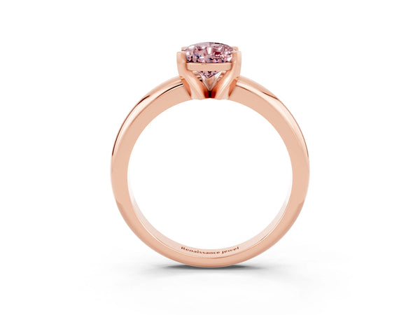 Rose gold Pear Cut Morganite Solitaire Engagement Ring with Round Band and Four-Prong Setting