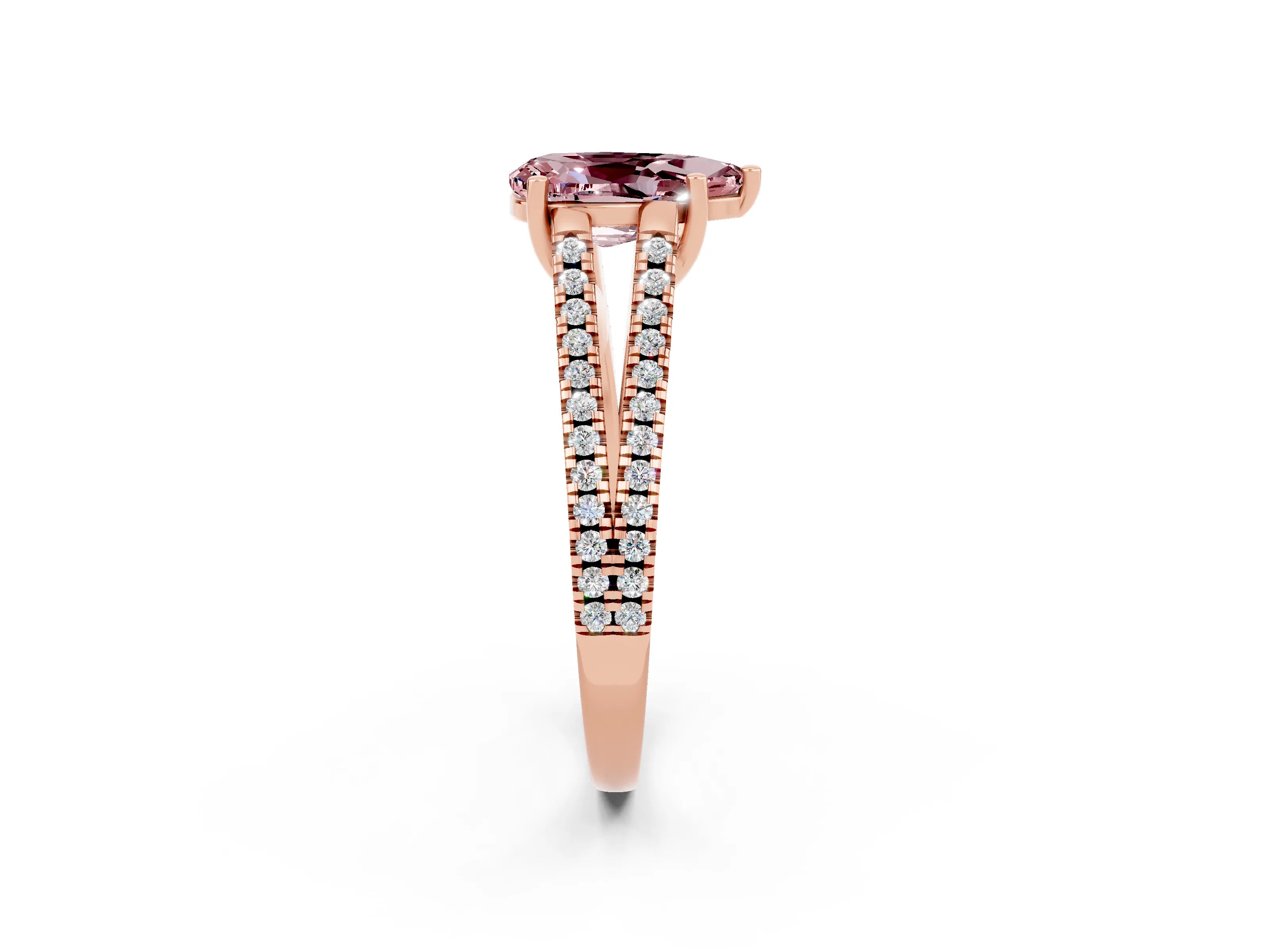 Rose gold Pear Cut Morganite Solitaire Engagement Ring with Split Shank Pavé Band_2