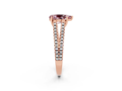 Rose gold Pear Cut Morganite Solitaire Engagement Ring with Split Shank Pavé Band_2