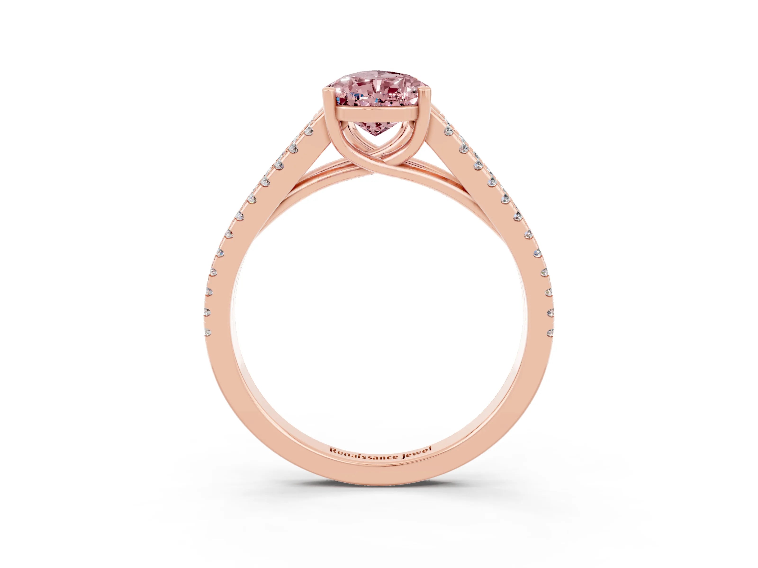Rose gold Pear Cut Morganite Solitaire Engagement Ring with Split Shank Pavé Band_3