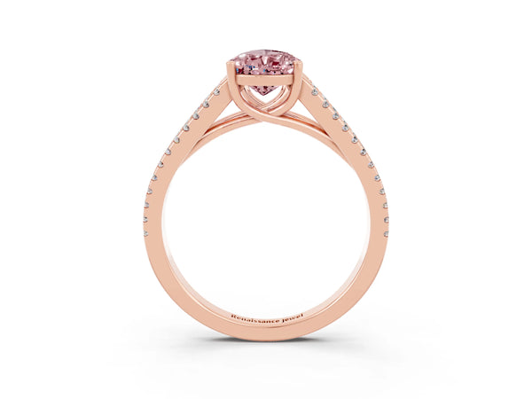 Rose gold Pear Cut Morganite Solitaire Engagement Ring with Split Shank Pavé Band
