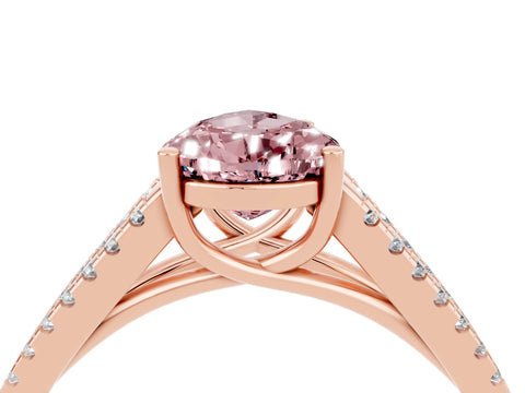 Rose gold Pear Cut Morganite Solitaire Engagement Ring with Split Shank Pavé Band_4