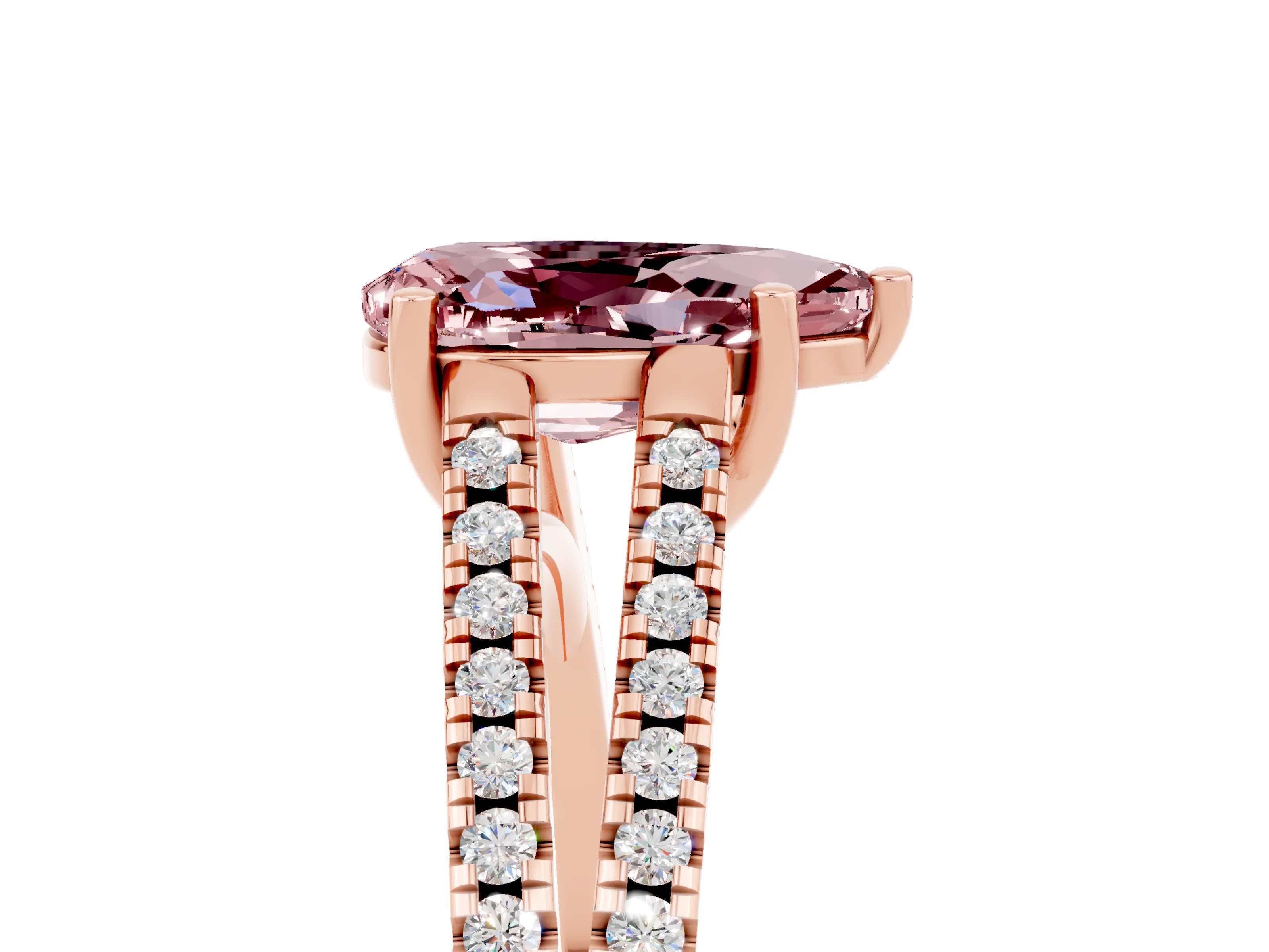 Rose gold Pear Cut Morganite Solitaire Engagement Ring with Split Shank Pavé Band_5