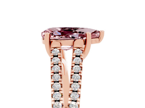 Rose gold Pear Cut Morganite Solitaire Engagement Ring with Split Shank Pavé Band_5