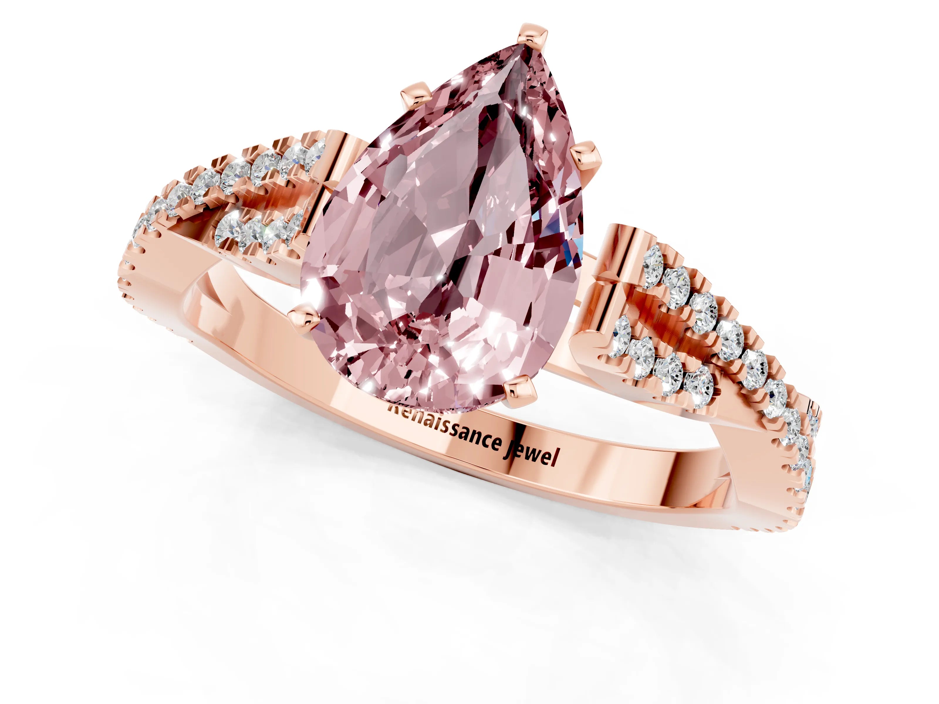 Rose gold Pear Cut Morganite Solitaire Engagement Ring with Twisted Pavé Band and Four-Prong Setting_1