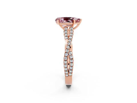 Rose gold Pear Cut Morganite Solitaire Engagement Ring with Twisted Pavé Band and Four-Prong Setting_2