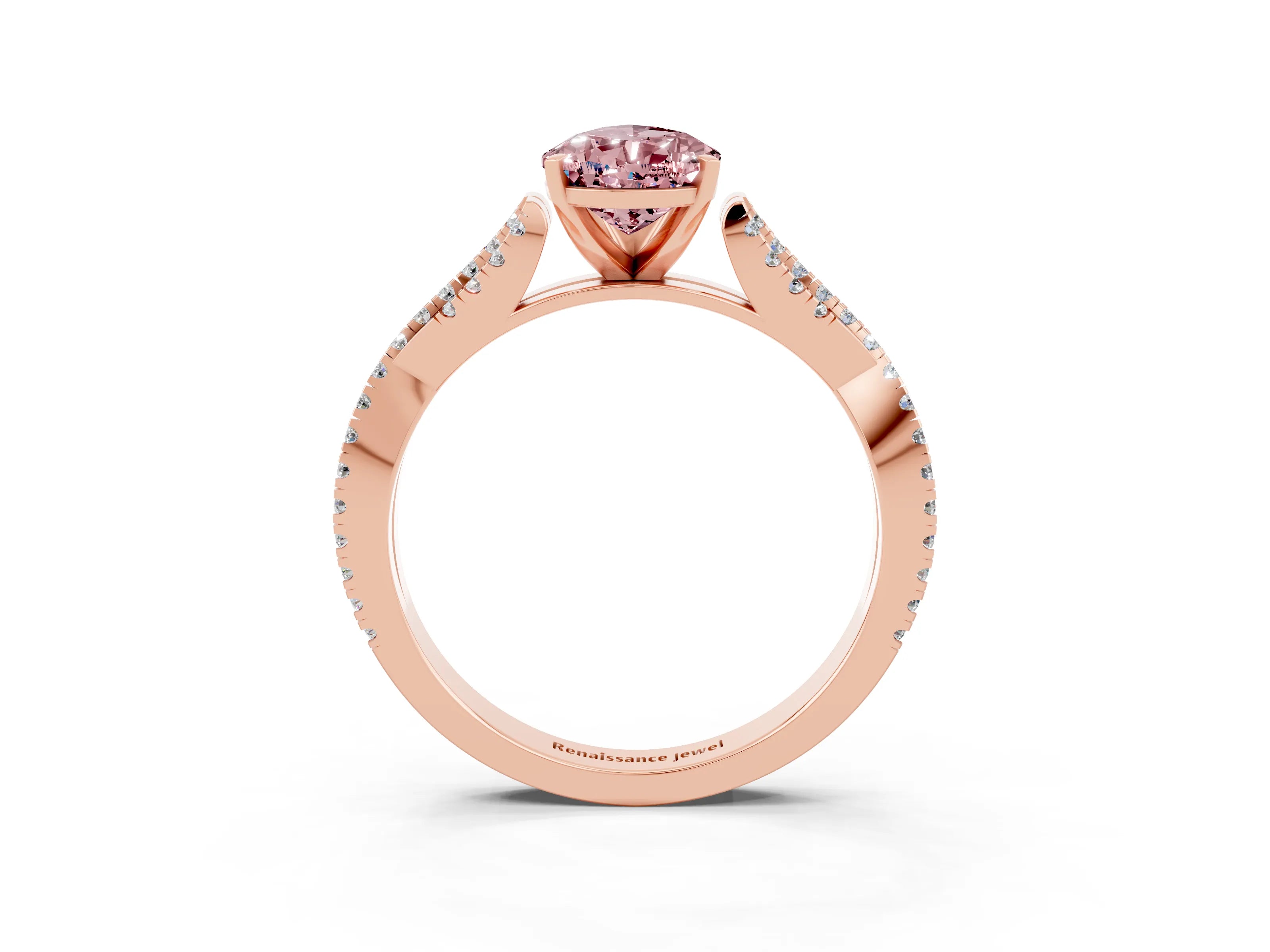 Rose gold Pear Cut Morganite Solitaire Engagement Ring with Twisted Pavé Band and Four-Prong Setting_3