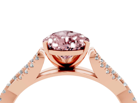 Rose gold Pear Cut Morganite Solitaire Engagement Ring with Twisted Pavé Band and Four-Prong Setting_4