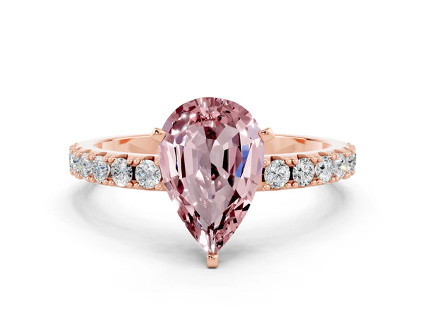 Rose gold Pear Cut Morganite Solitaire Pavé Band with Four-Prong Setting