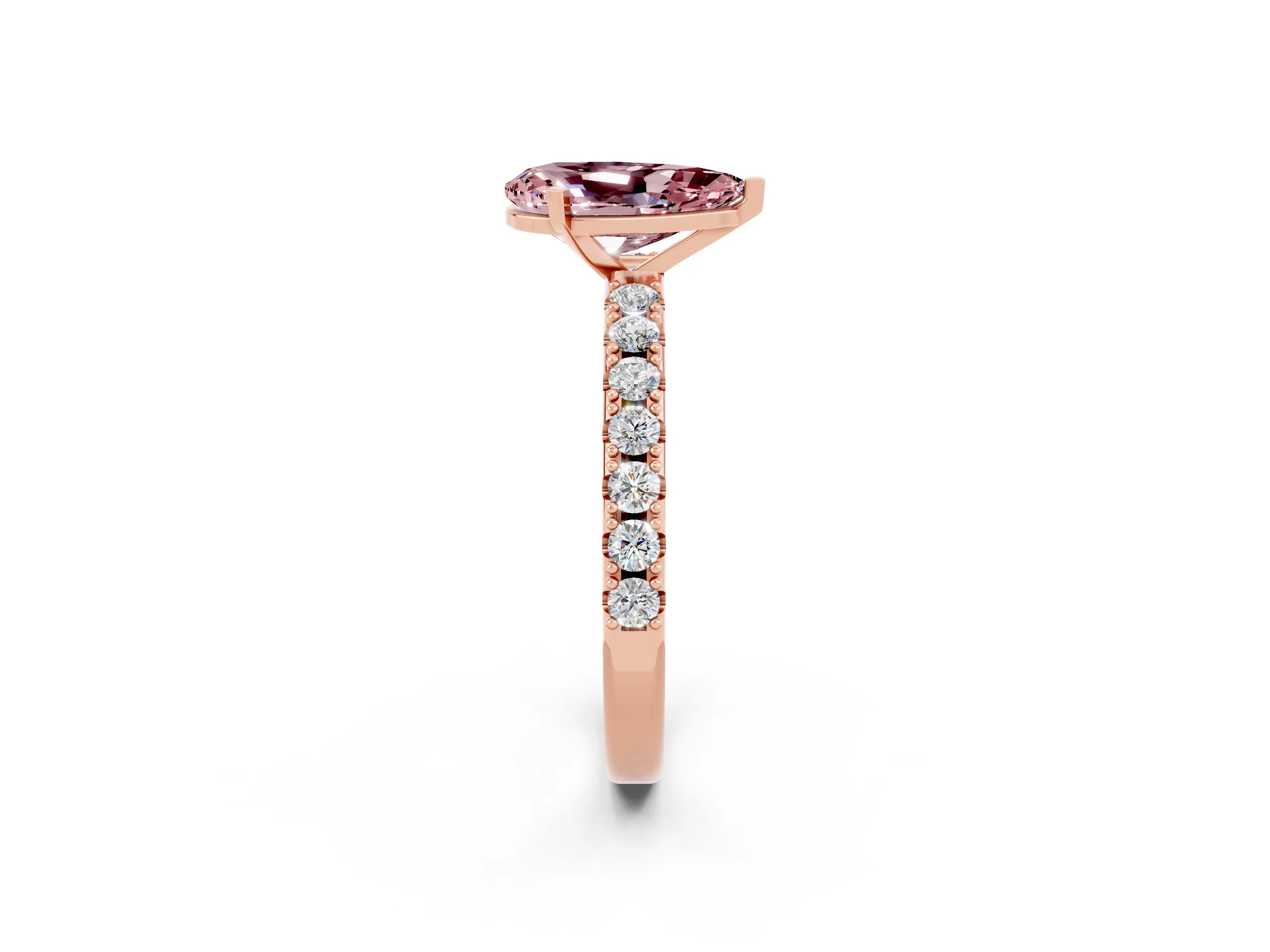 Rose gold Pear Cut Morganite Solitaire Pavé Band with Four-Prong Setting_2