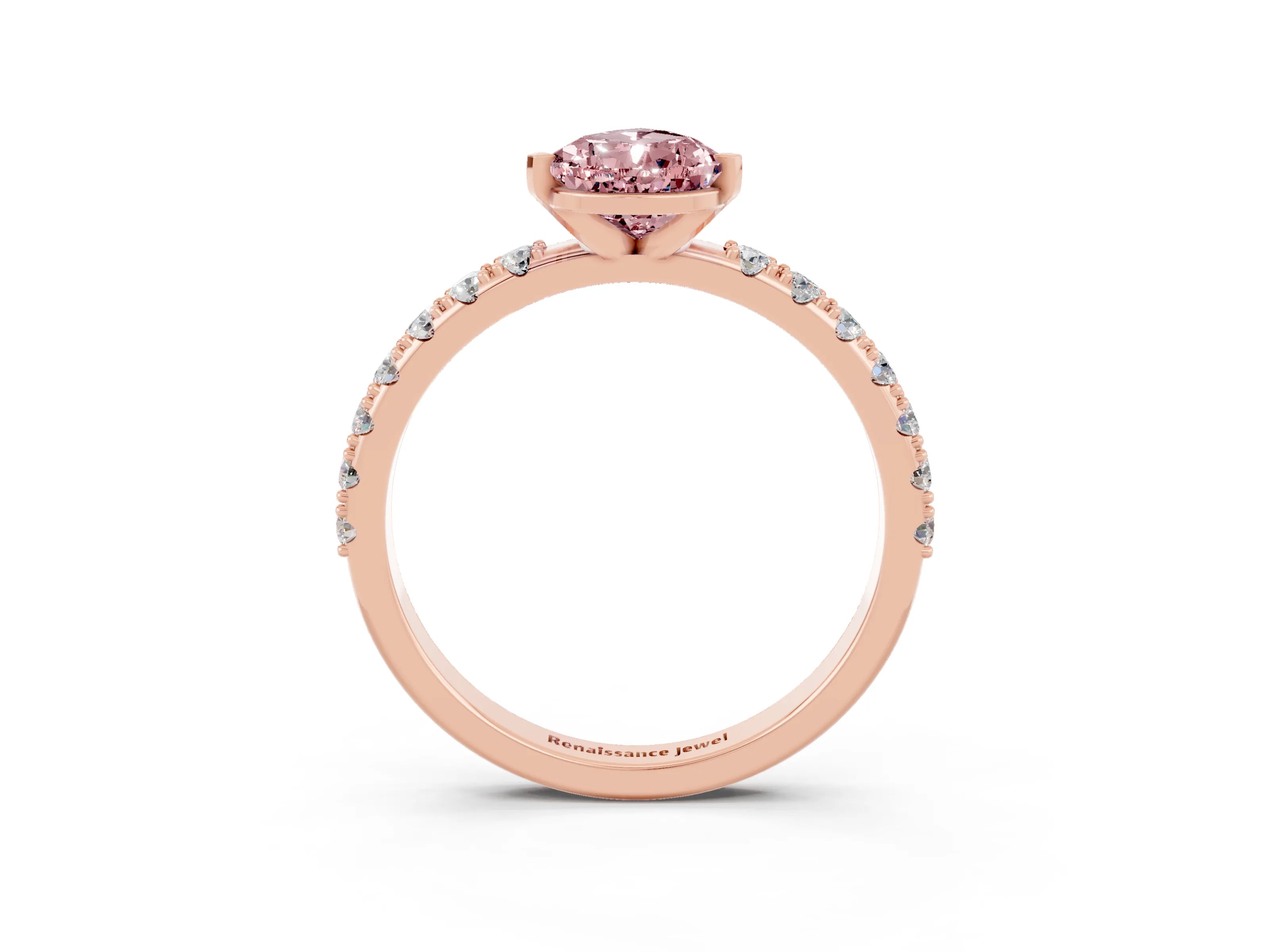 Rose gold Pear Cut Morganite Solitaire Pavé Band with Four-Prong Setting_3