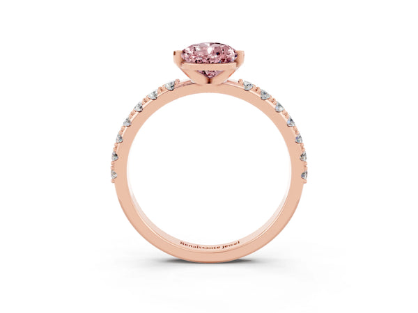 Rose gold Pear Cut Morganite Solitaire Pavé Band with Four-Prong Setting