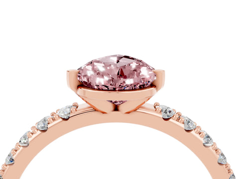Rose gold Pear Cut Morganite Solitaire Pavé Band with Four-Prong Setting_4