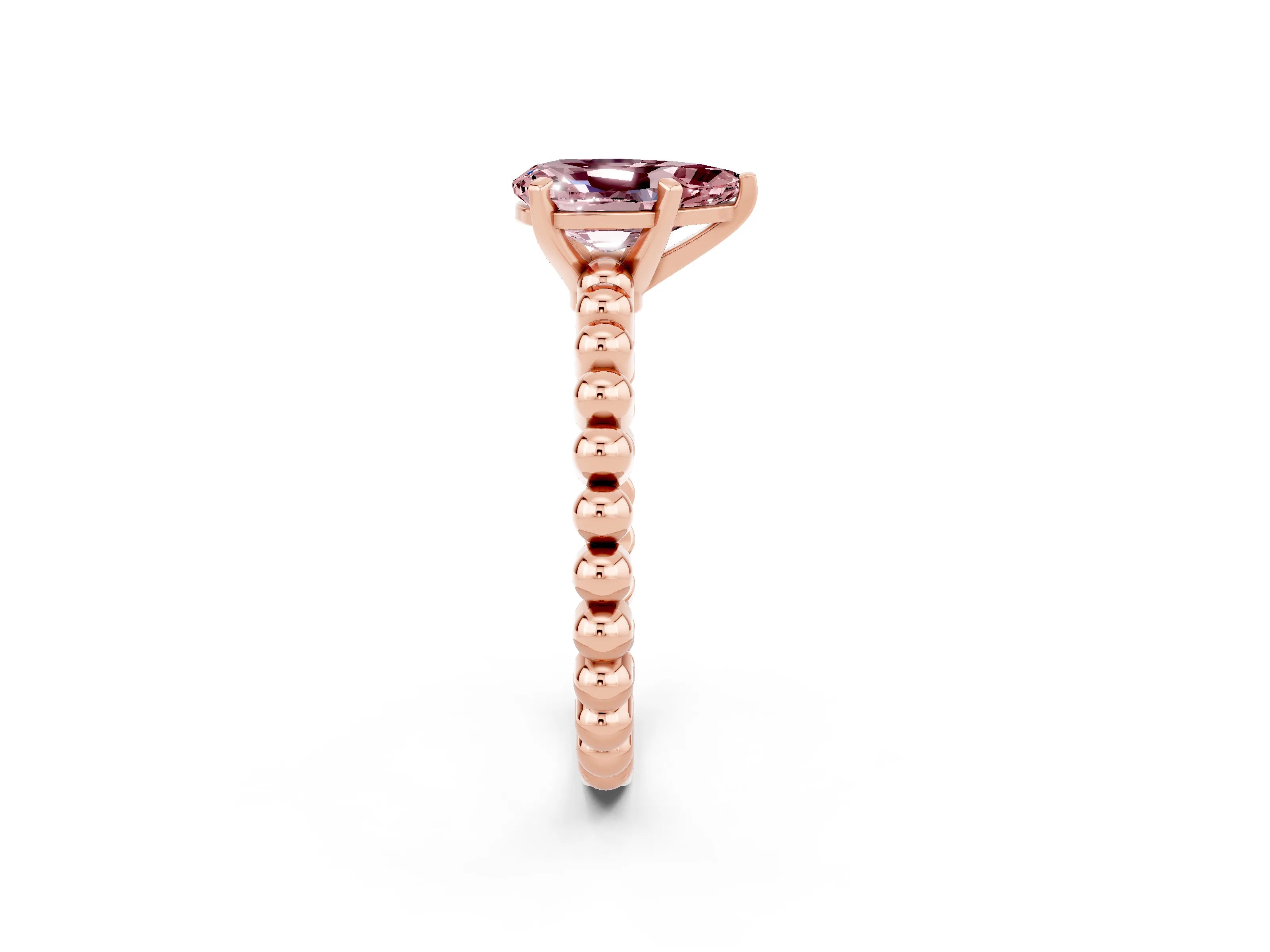 Rose gold Pear Cut Morganite Solitaire Ring with Beaded Band and Prong Setting_2