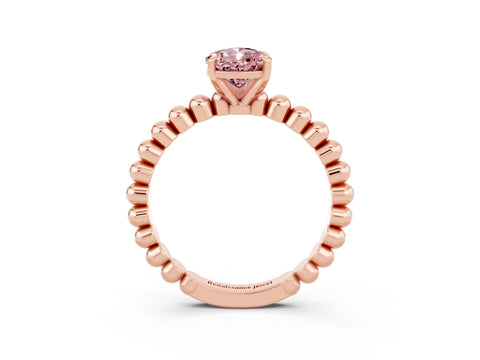 Rose gold Pear Cut Morganite Solitaire Ring with Beaded Band and Prong Setting_3