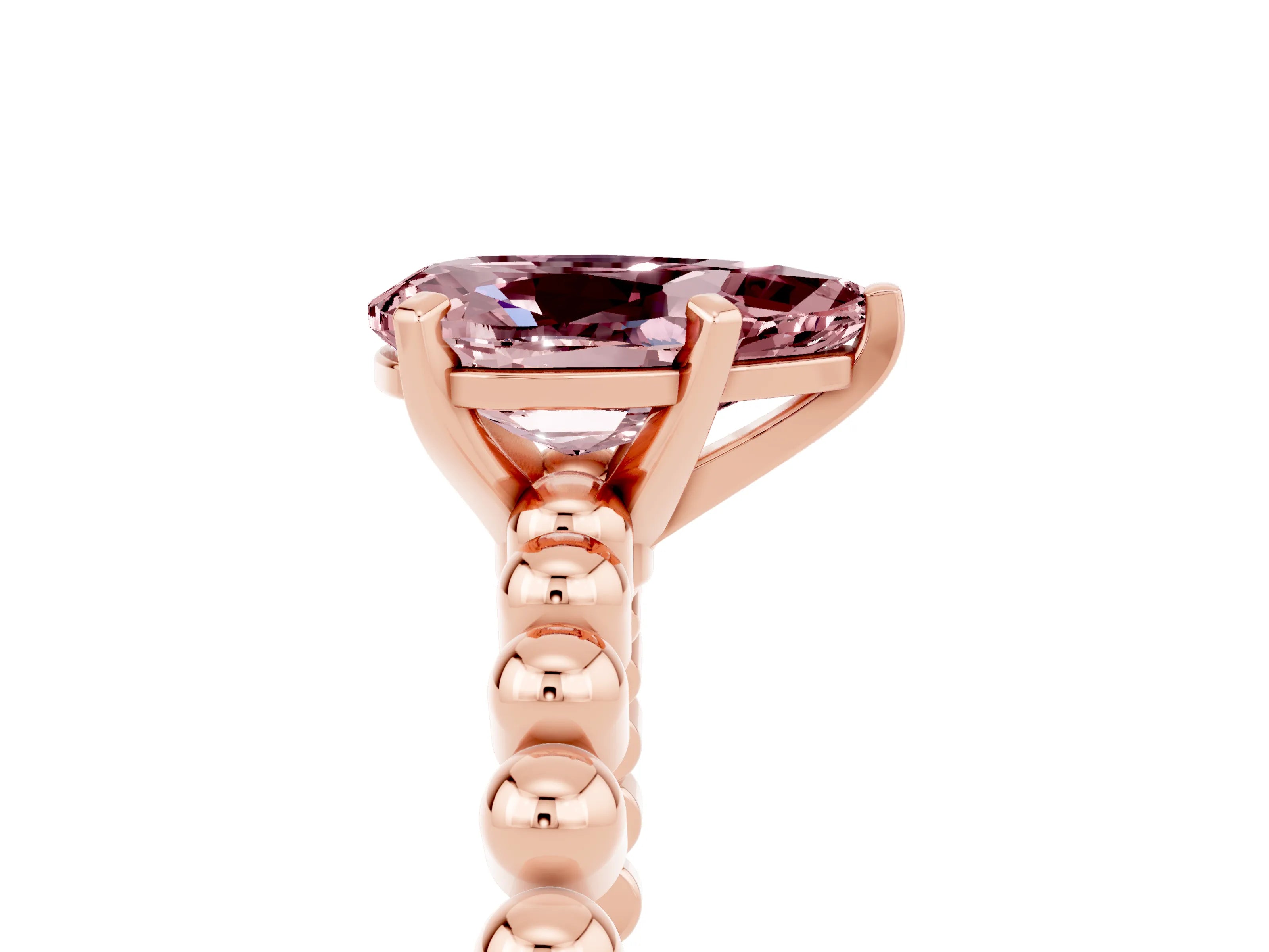Rose gold Pear Cut Morganite Solitaire Ring with Beaded Band and Prong Setting_5