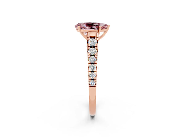 Rose gold Pear Cut Morganite Cathedral Solitaire Ring with Round  Pavé Band