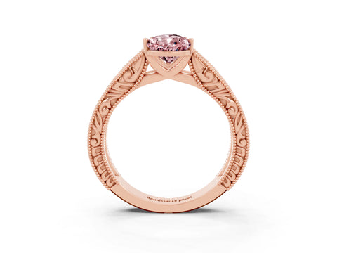 Rose gold Pear Cut Morganite Solitaire Ring with Engraved Band and Four-Prong Setting_3