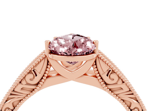 Rose gold Pear Cut Morganite Solitaire Ring with Engraved Band and Four-Prong Setting_4