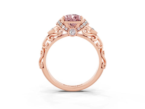 Rose gold Pear Cut Morganite Solitaire Ring with Filigree Band and Four-Prong Setting_27