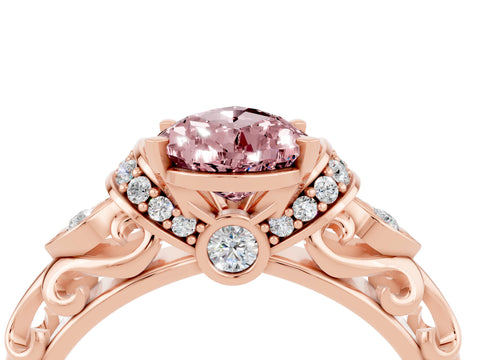 Rose gold Pear Cut Morganite Solitaire Ring with Filigree Band and Four-Prong Setting_28
