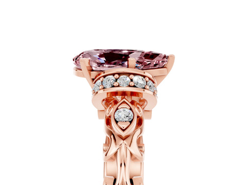 Rose gold Pear Cut Morganite Solitaire Ring with Filigree Band and Four-Prong Setting_29