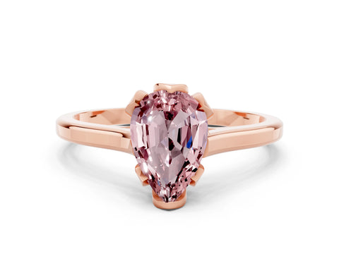 Rose gold Pear Cut Morganite Solitaire Ring with Flower Prong Setting and Classic Band_12