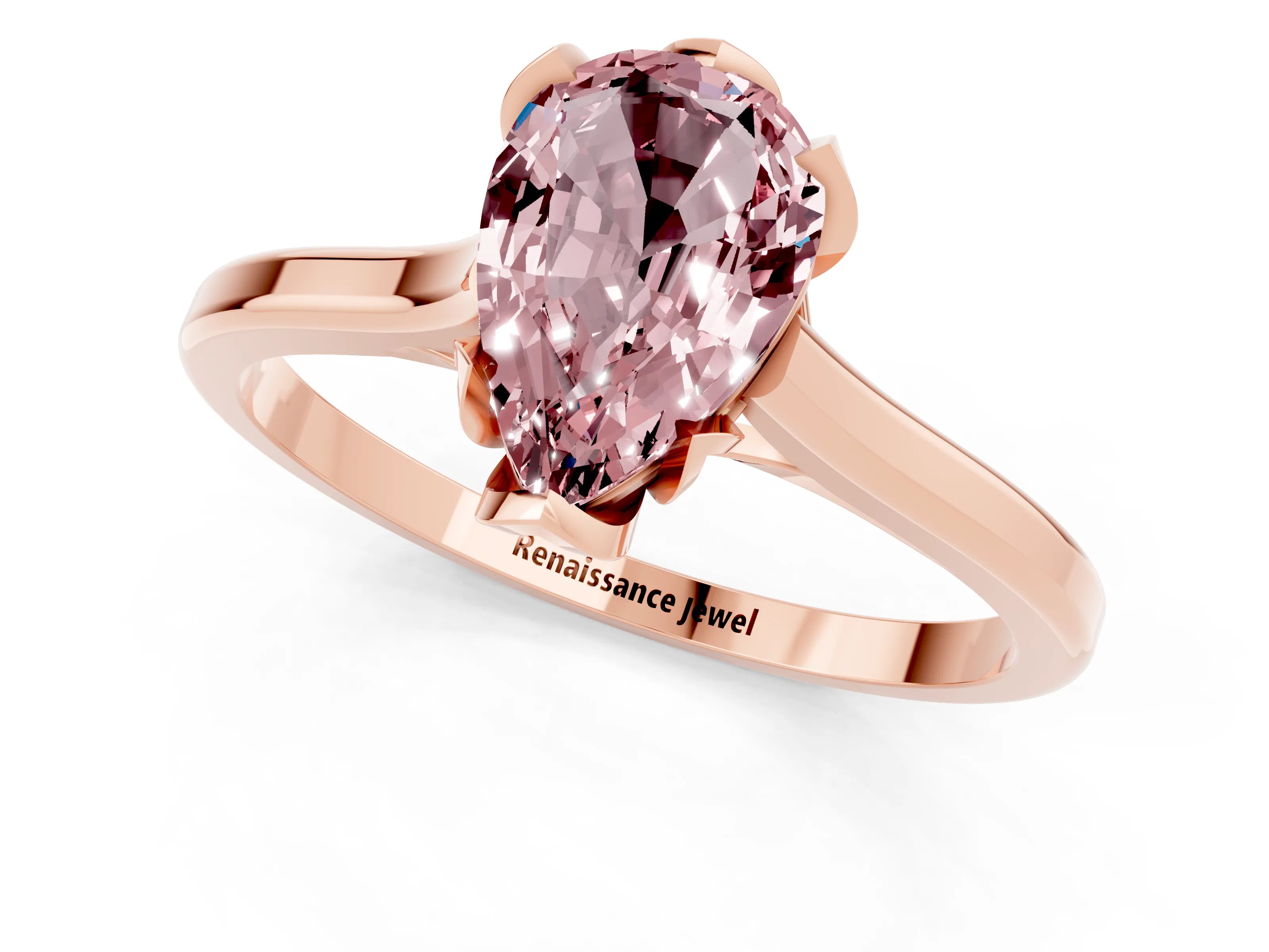 Rose gold Pear Cut Morganite Solitaire Ring with Flower Prong Setting and Classic Band_13