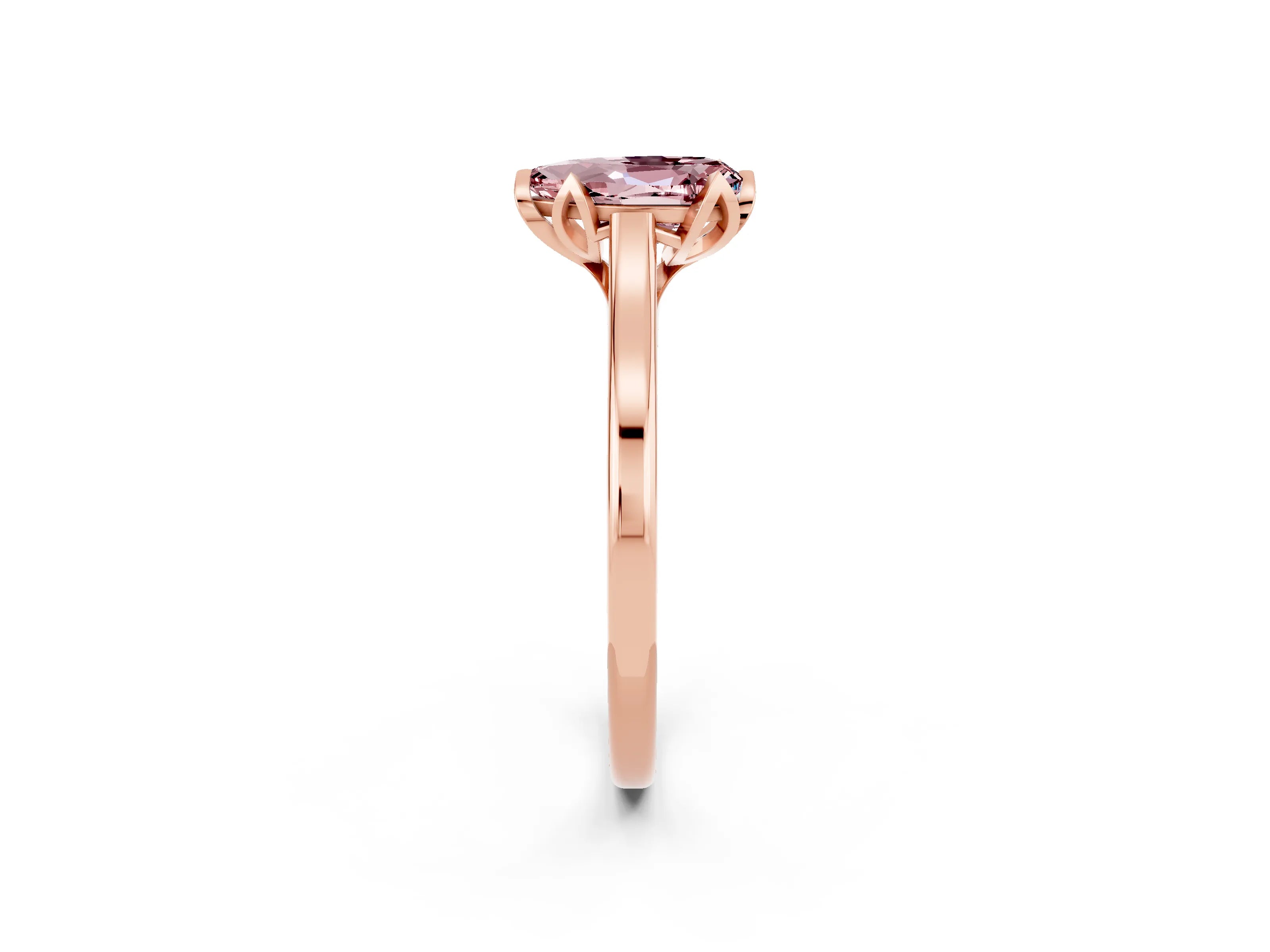 Rose gold Pear Cut Morganite Solitaire Ring with Flower Prong Setting and Classic Band_14