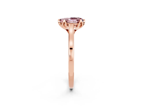 Rose gold Pear Cut Morganite Solitaire Ring with Flower Prong Setting and Classic Band