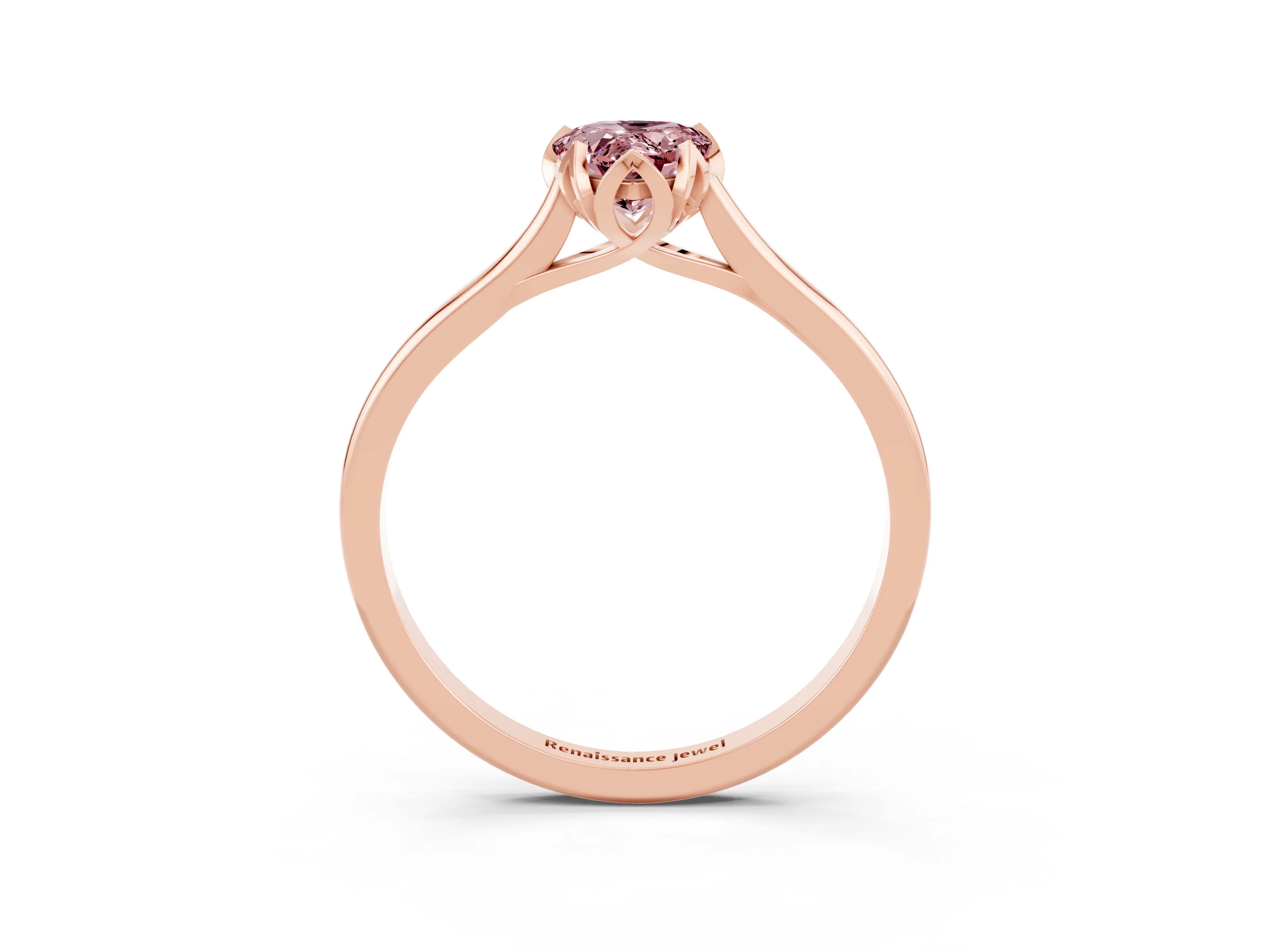 Rose gold Pear Cut Morganite Solitaire Ring with Flower Prong Setting and Classic Band_15