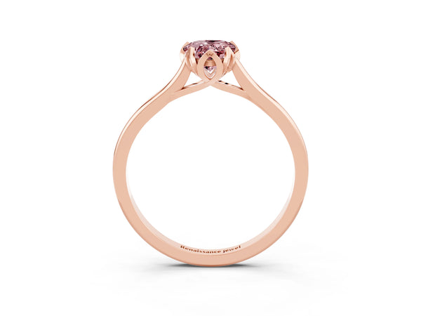 Rose gold Pear Cut Morganite Solitaire Ring with Flower Prong Setting and Classic Band
