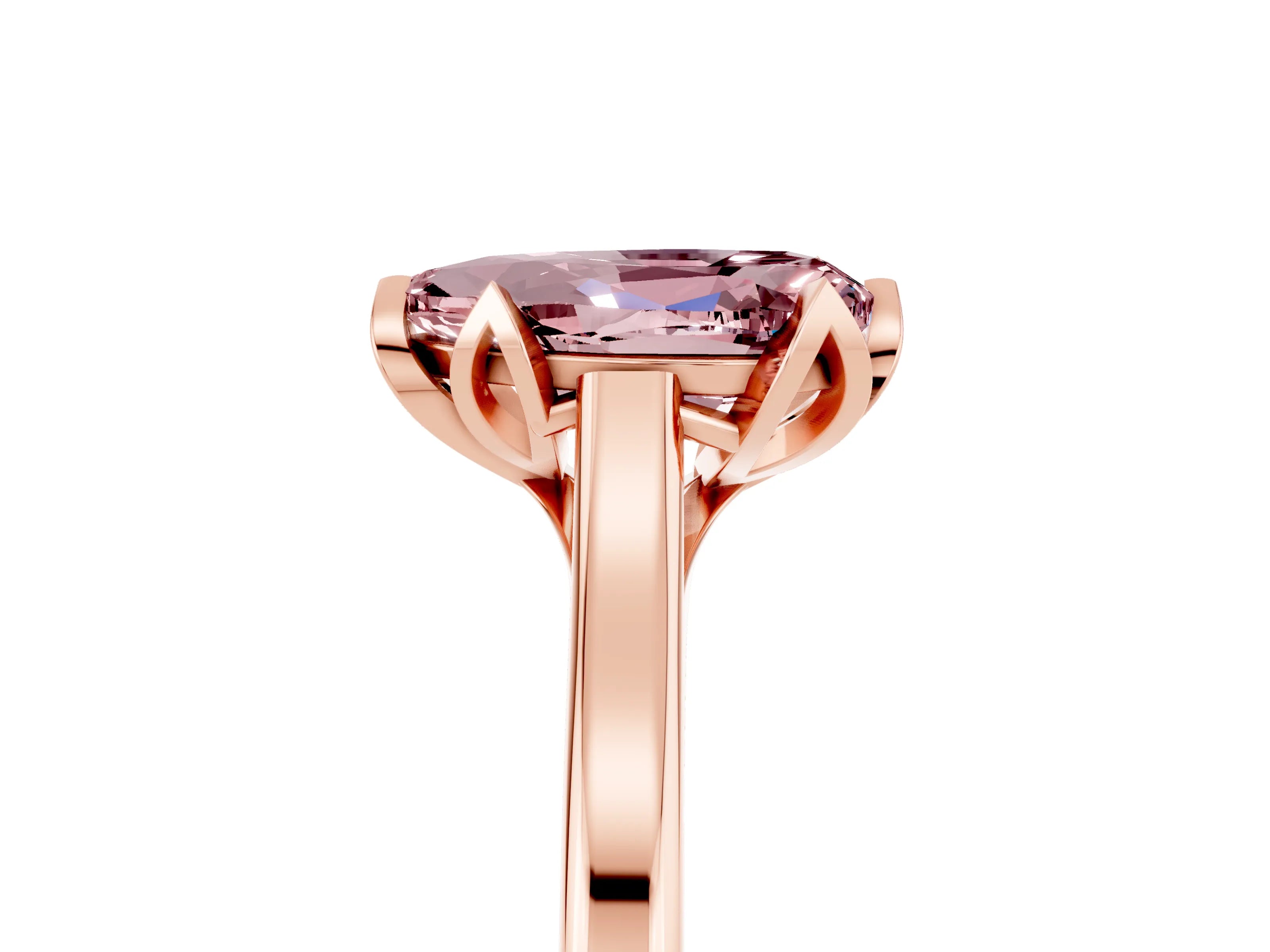 Rose gold Pear Cut Morganite Solitaire Ring with Flower Prong Setting and Classic Band_17